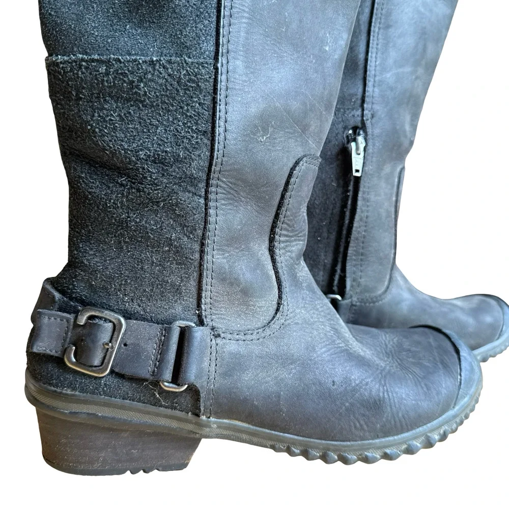 Sorel Slimboot Tall Black Oiled Leather Suede Side Zip Winter Boots Shoes sz 8